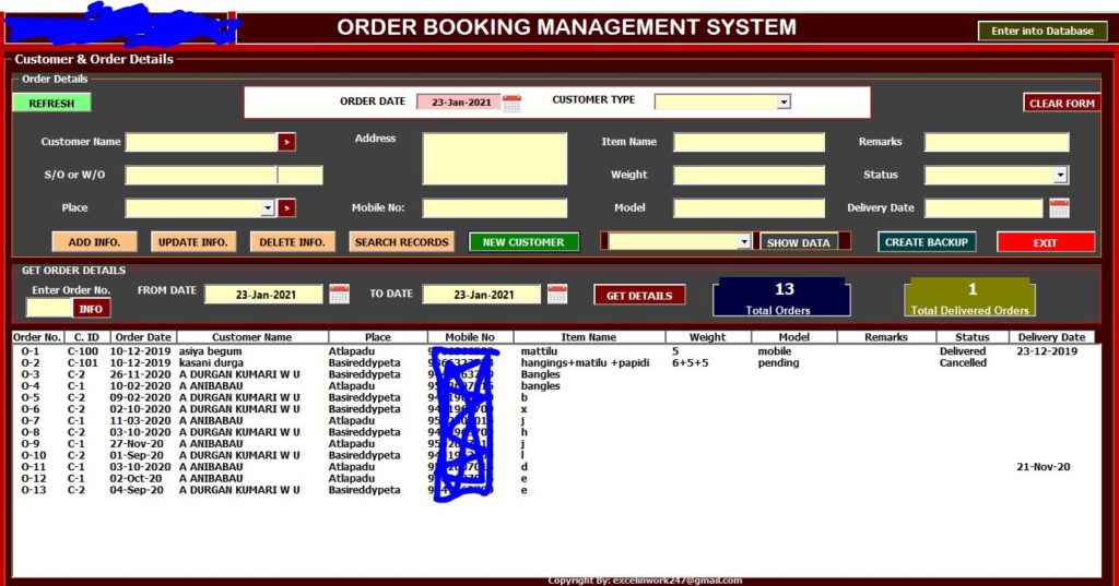 Order Booking Management System Excel VBA Macros